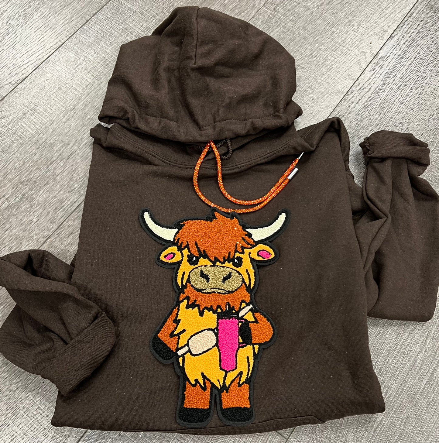 Boujee Heifer Chenille Patch Hoodie w Bling string