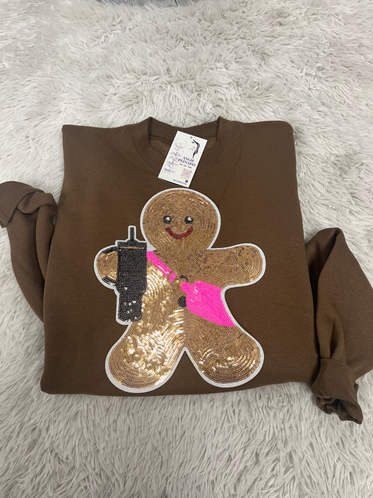 Gingerbread boujee sequence patch-chocolate sweatshirt
