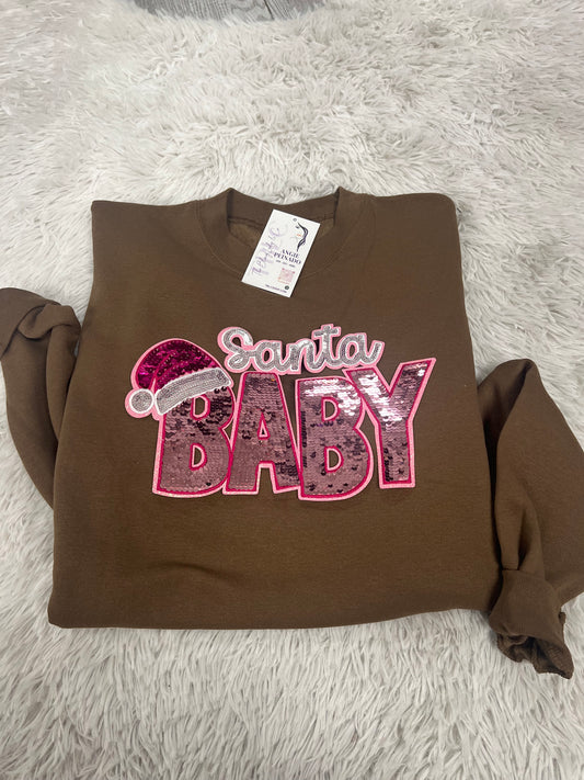 Santa Baby sequence patch- chocolate sweatshirt