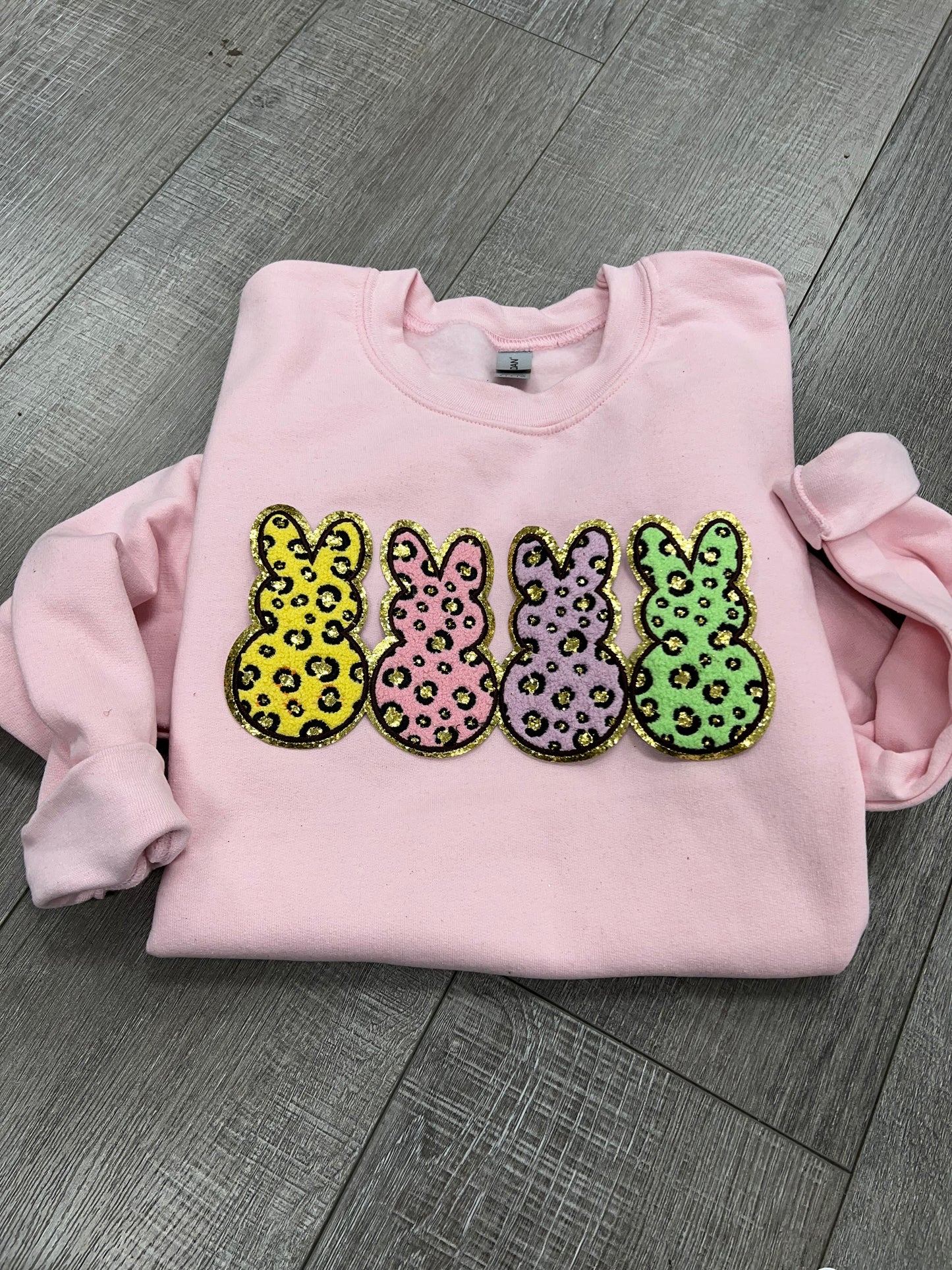 Peeps chenille patch pink sweatshirt