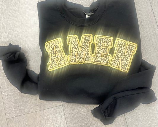 Amen Cheetah chenille patch black sweatshirt