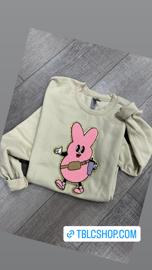 Boujee Bunny chenille patch tan sweatshirt
