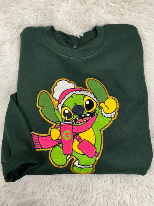 Alien grinch patch- dark green sweatshirt