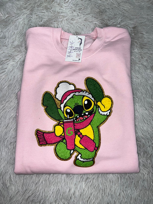 Alien grinch patch- pink sweatshirt