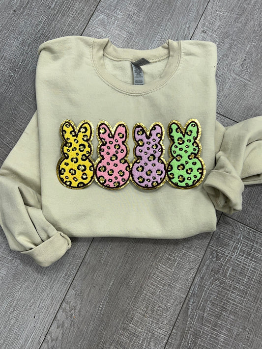 Peeps chenille patch tan sweatshirt