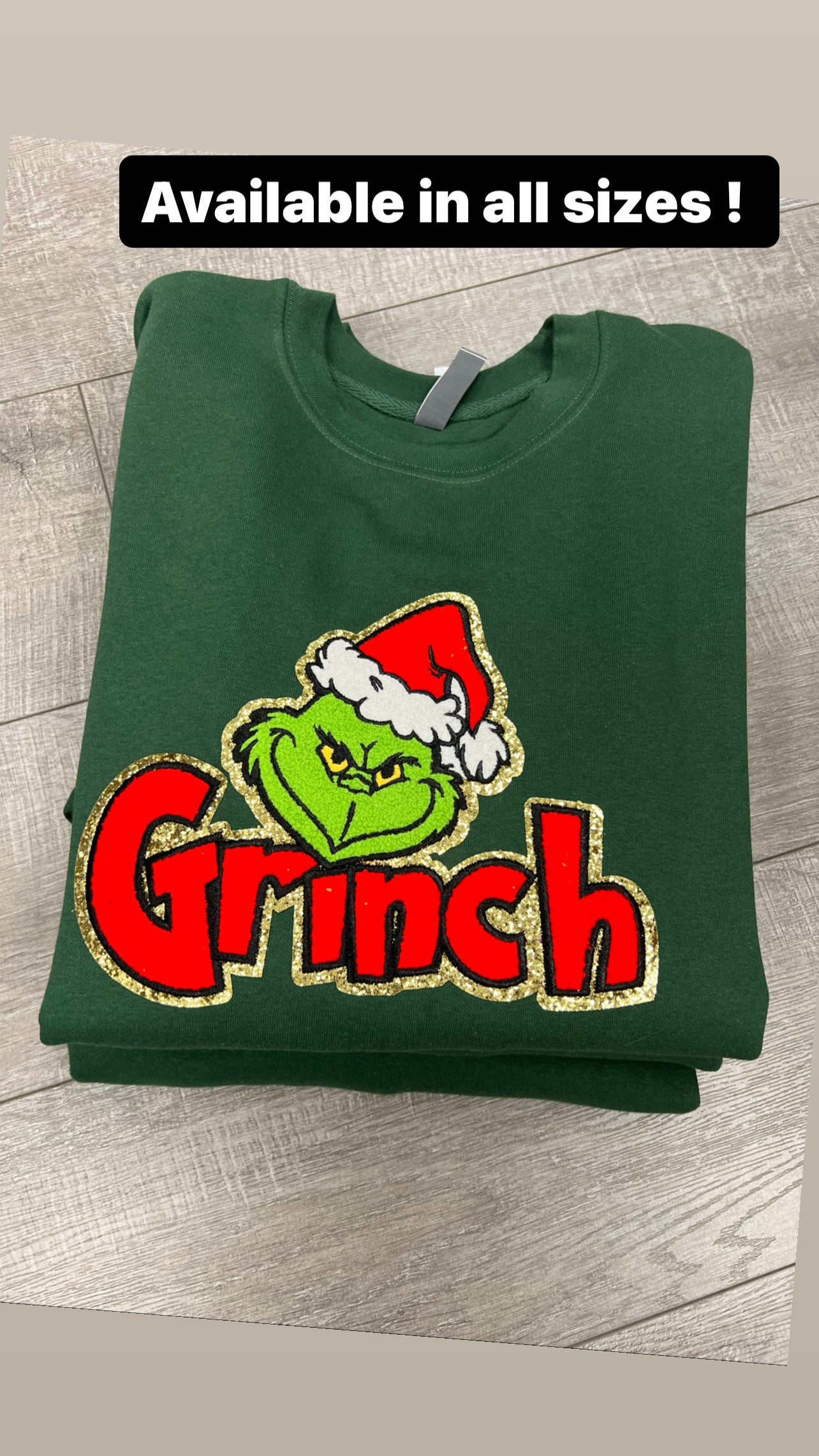 Grinch Chenille patch dark green sweatshirt