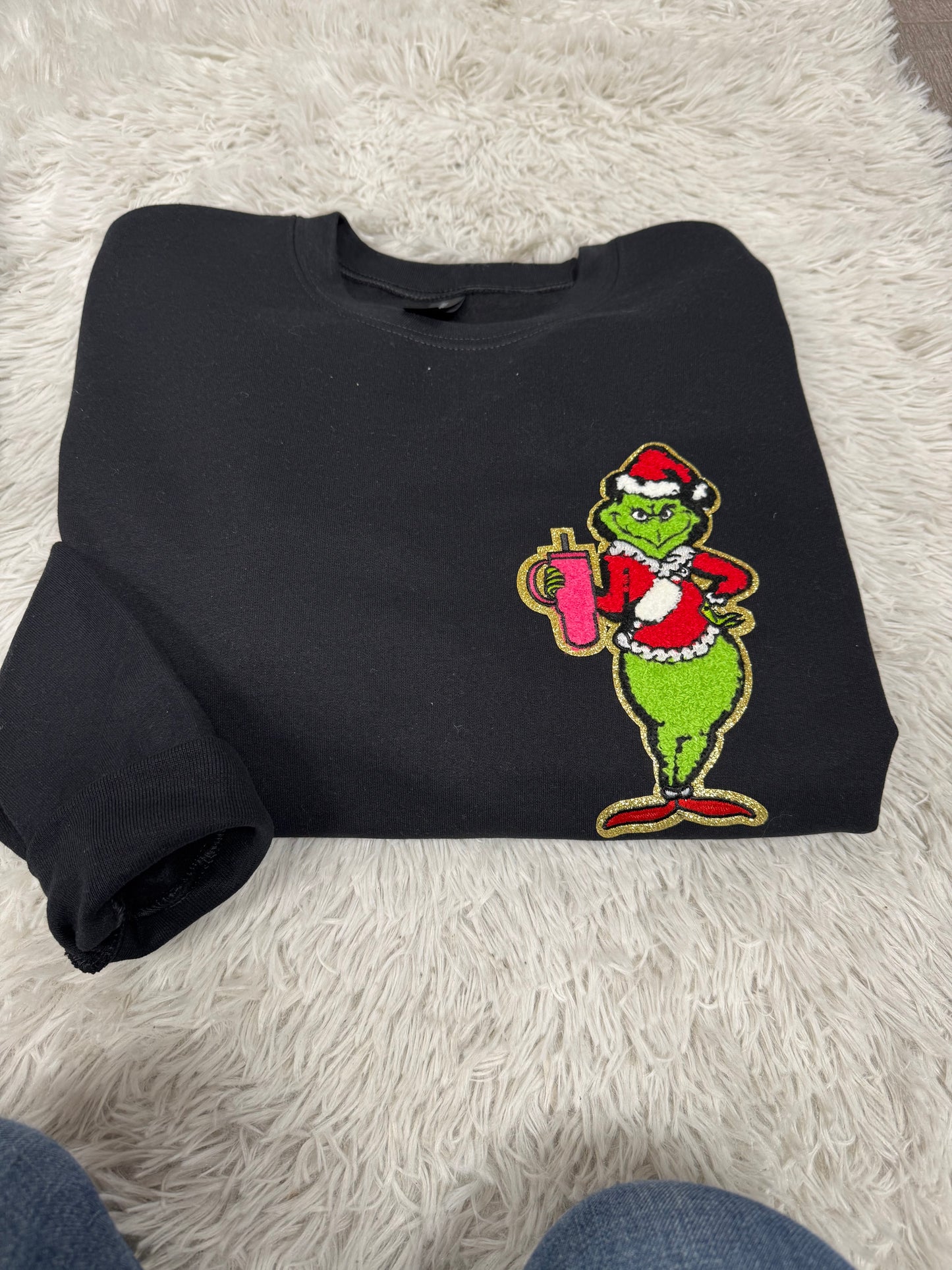 Boujee Grinch patch- black sweatshirt