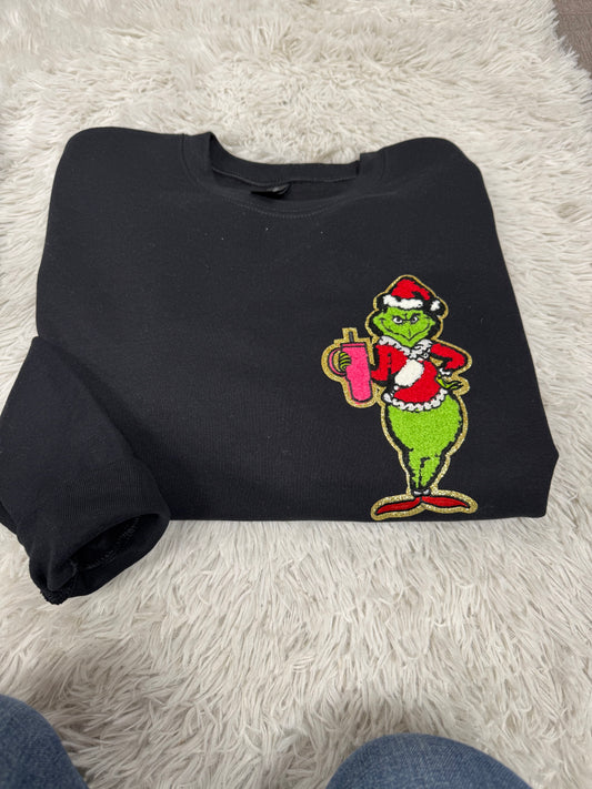 Boujee Grinch patch- black sweatshirt