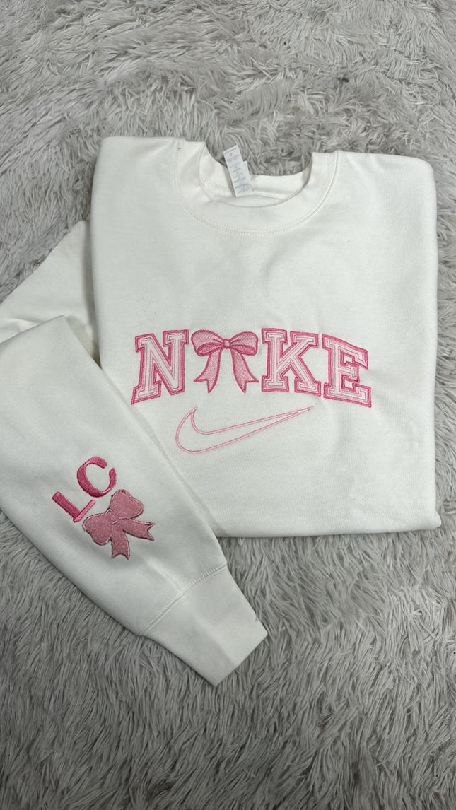 Bow Swoosh PINK embroidered crew sweatshirt