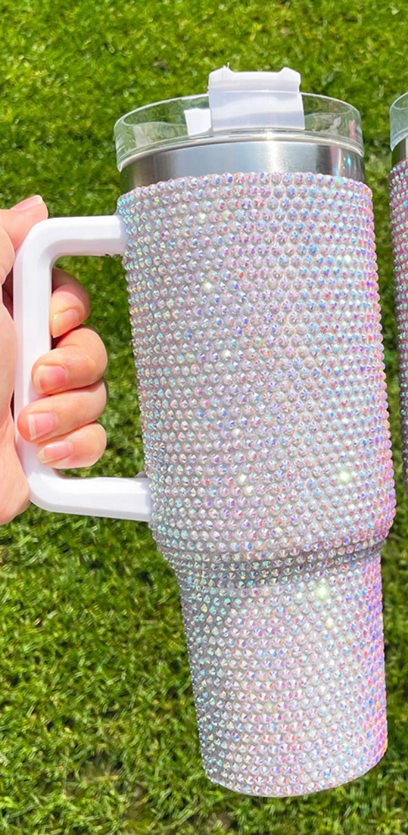 40 oz Bling Tumbler white RTS