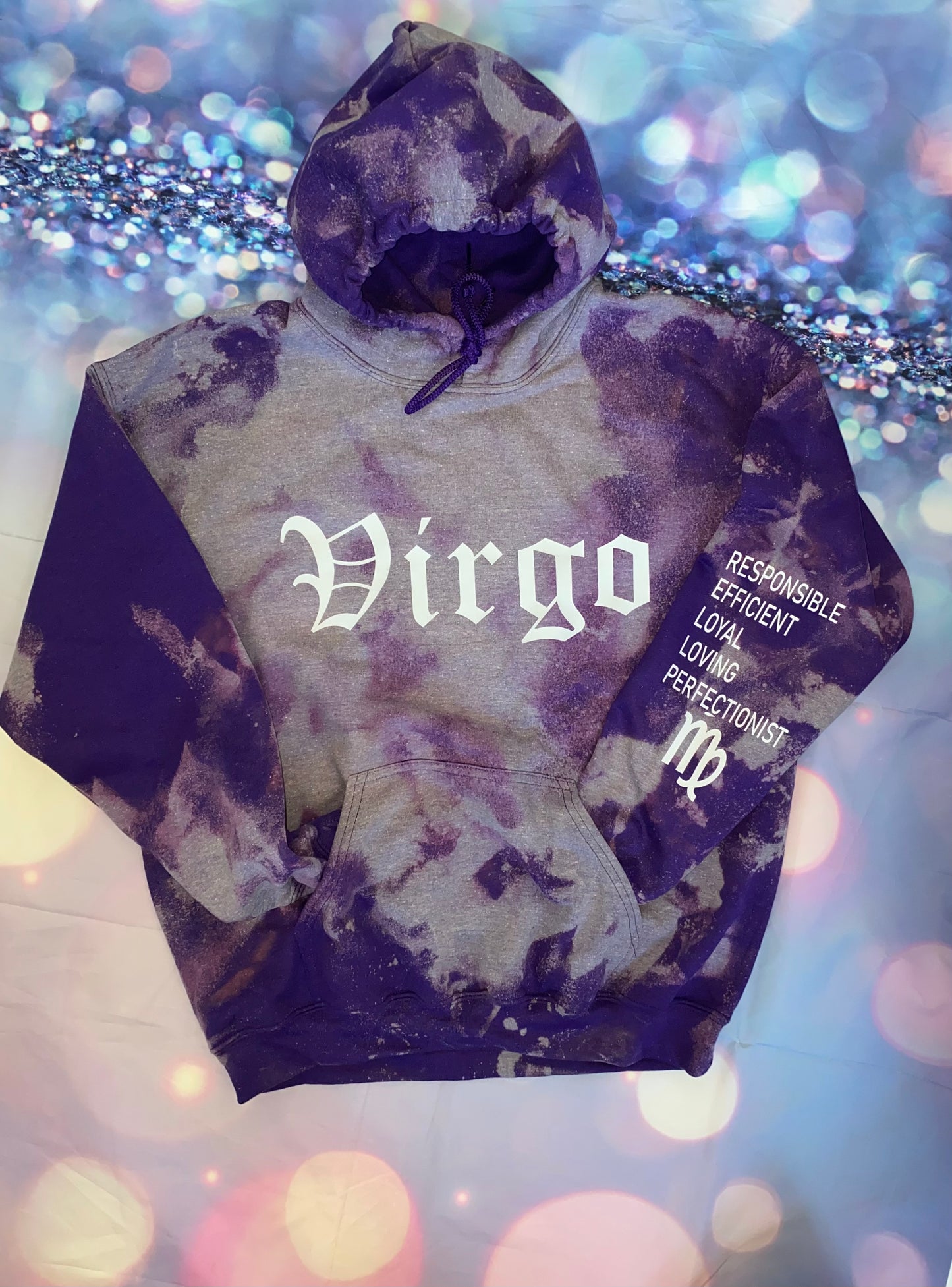 Purple Zodiac Chest and Sleeve Design Hoodie