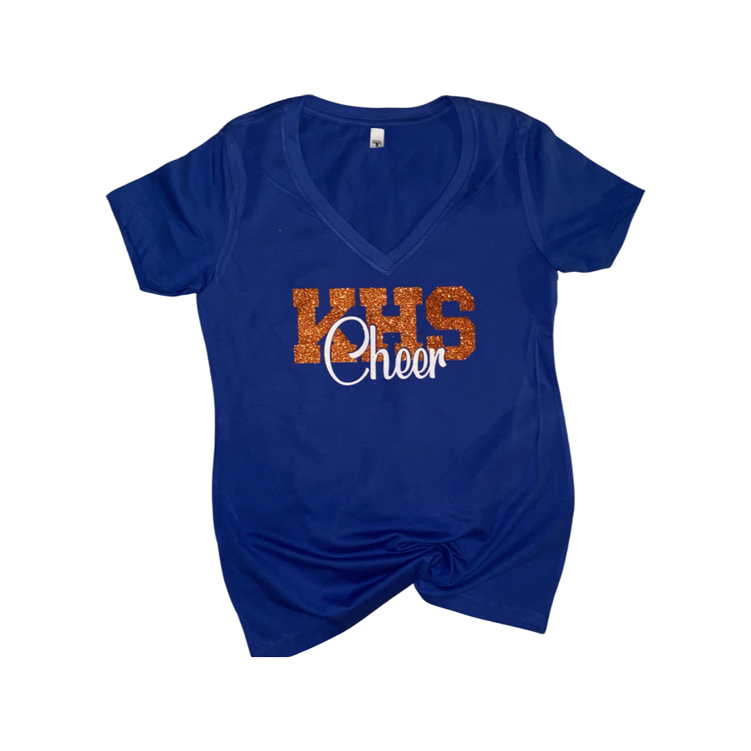 KHS Cheer v neck glitter Tee