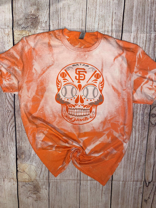 Baseball Sugar Skull Bleached T-Shirt