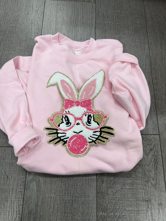 Bubble gum Bunny Chenille Patch sweatshirt