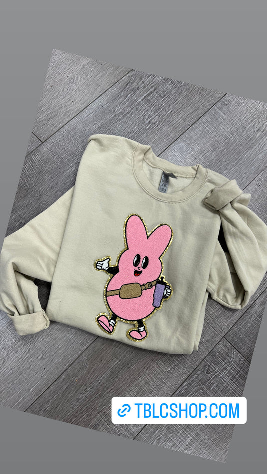 Boujee Bunny chenille patch tan sweatshirt