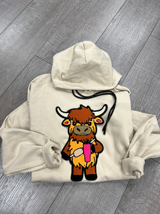 Boujee Heifer  Chenille Patch Hoodie w Bling string