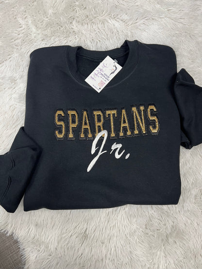 Jr. Spartans embroidered crewneck sweater with glitter