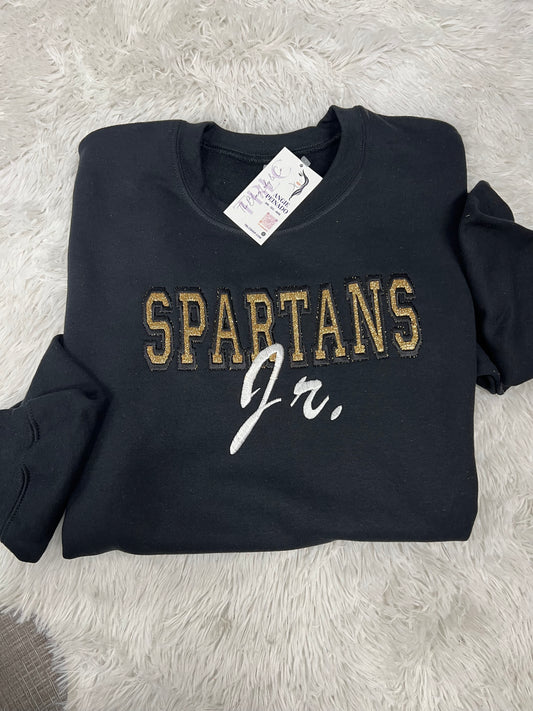 Jr. Spartans embroidered crewneck sweater with glitter