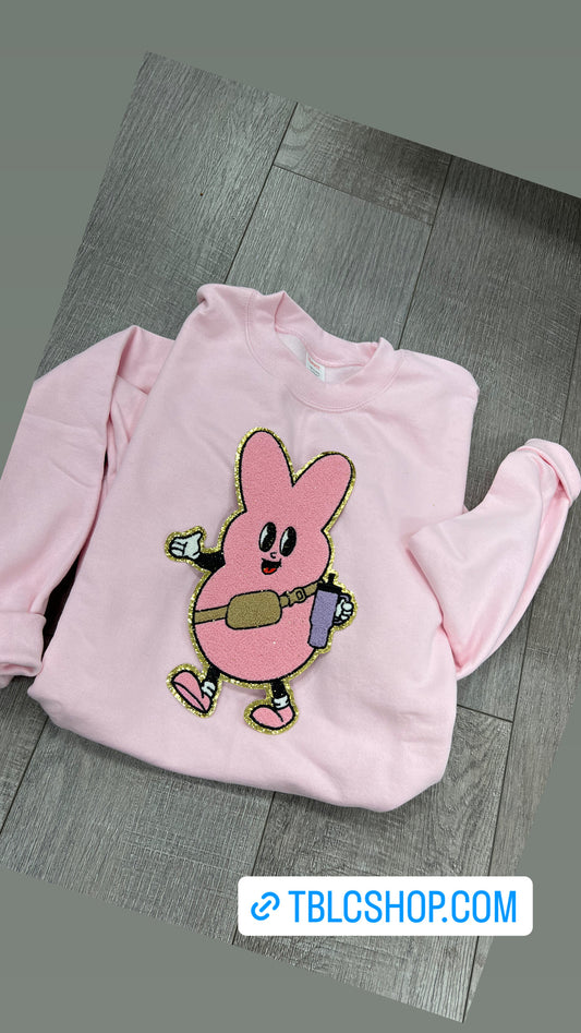 Boujee Bunny chenille patch pink sweatshirt