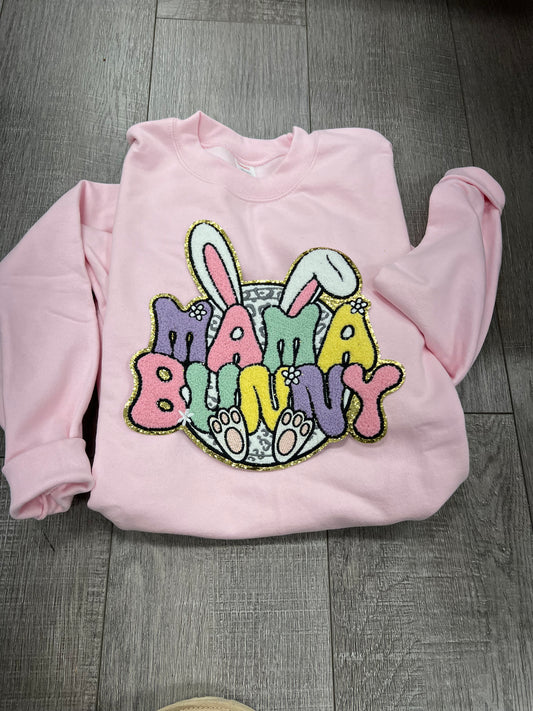 Mama Bunny pink chenille patch sweatshirt