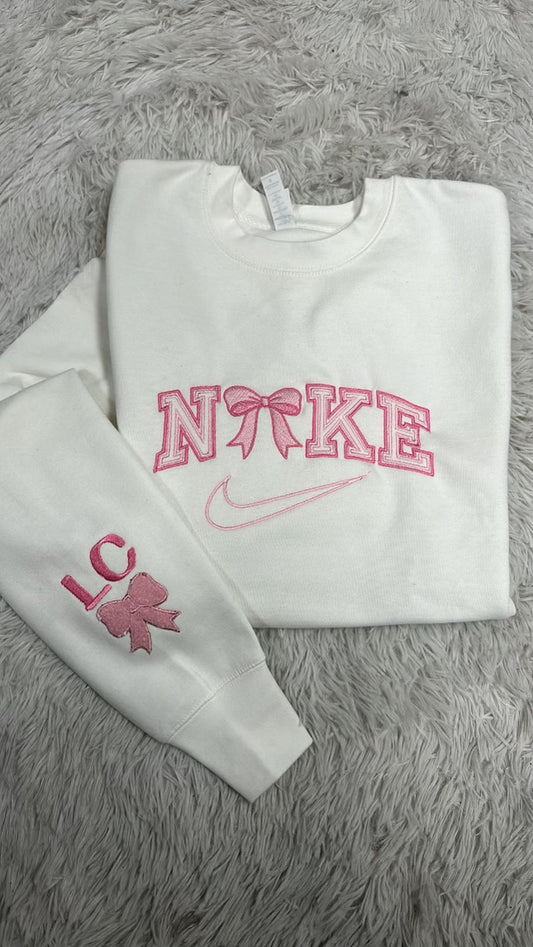 Bow Swoosh PINK  embroidered crew sweatshirt