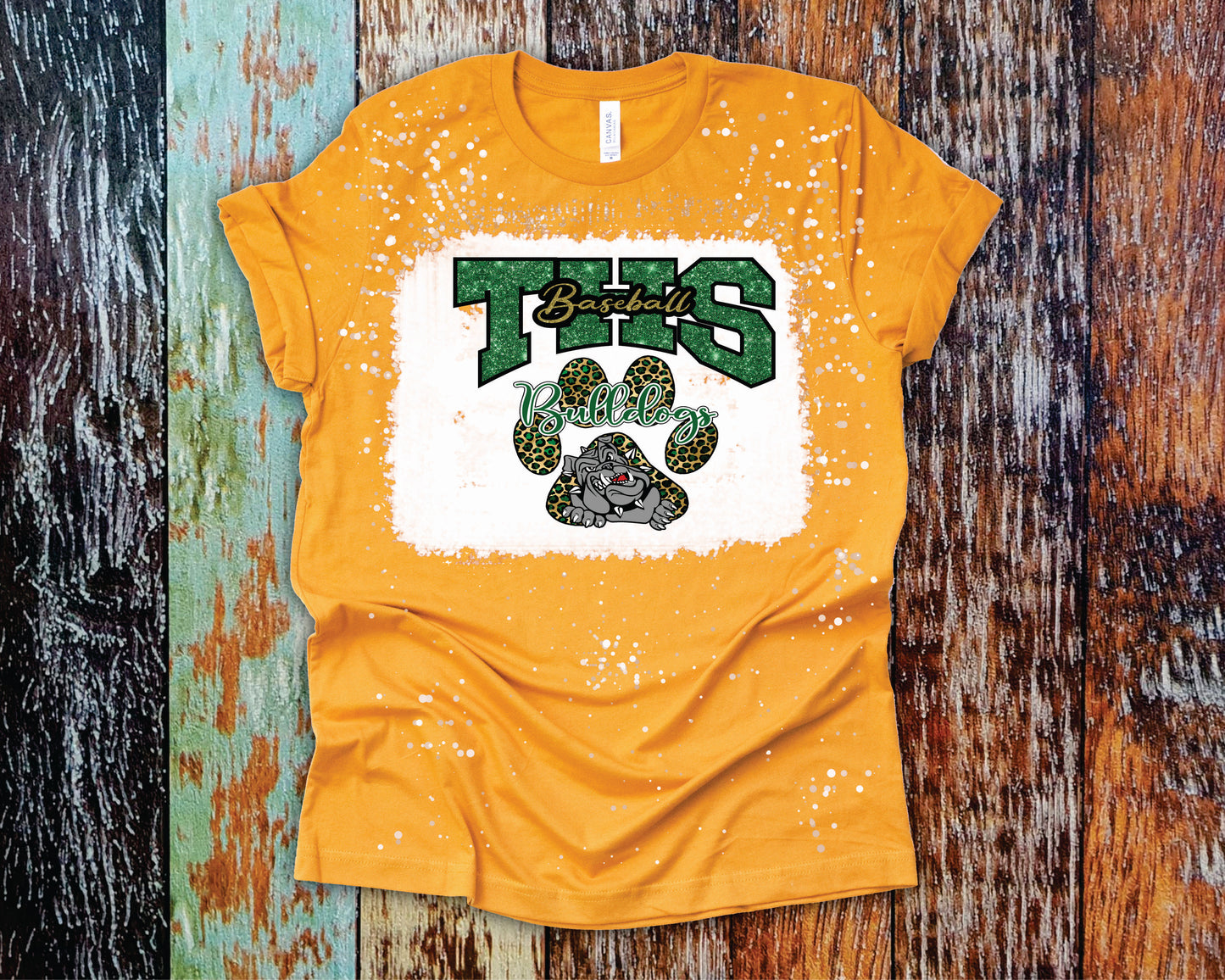 THS Baseball Bulldogs Cheetah Bleach Tee